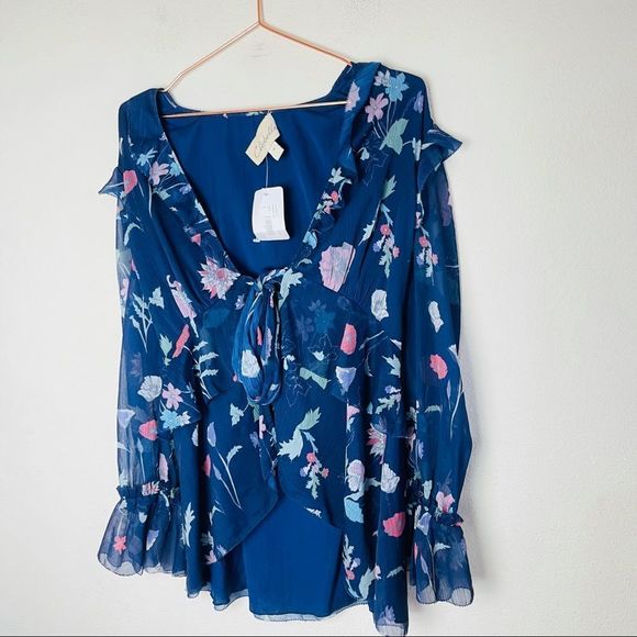 NWT Revolve Cleobella Blue Chiffon Ruffle Top Small - Picture 3 of 7